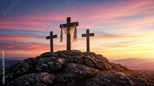 Majestic Sunrise Three Crosses Easter Reflection.
