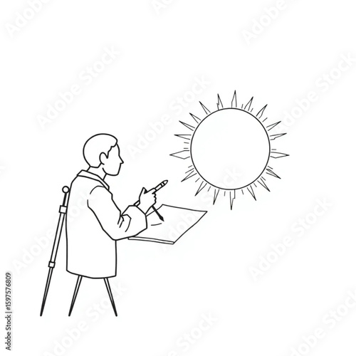 An astronomer sketching sunspots on crisp white paper
