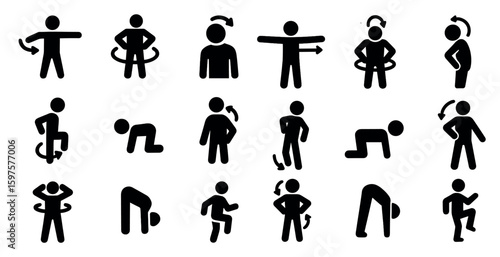 Fitness and exercise silhouette icons set – workout, training, health symbols