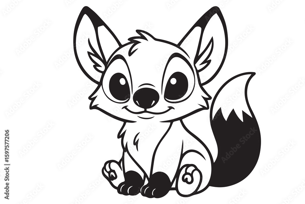 Fototapeta premium A minimalist black and white vector of a squirrel, featuring bold black outlines that define its playful pose and soft, bushy tail.