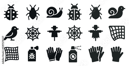 Insect and pest control icons set – solid, filled, bug and pest prevention symbols