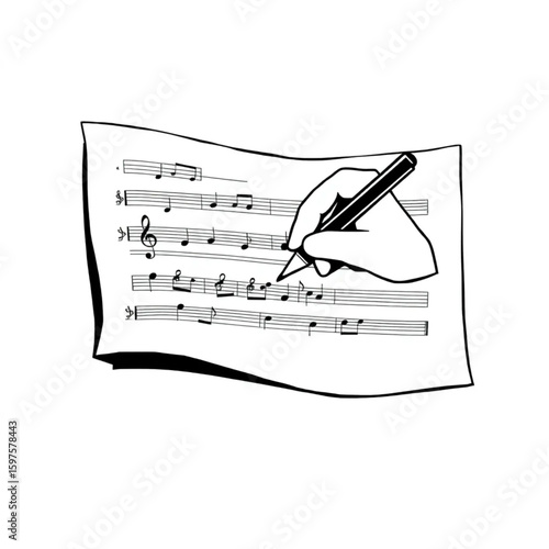 A composer scribbling notes on a staff paper