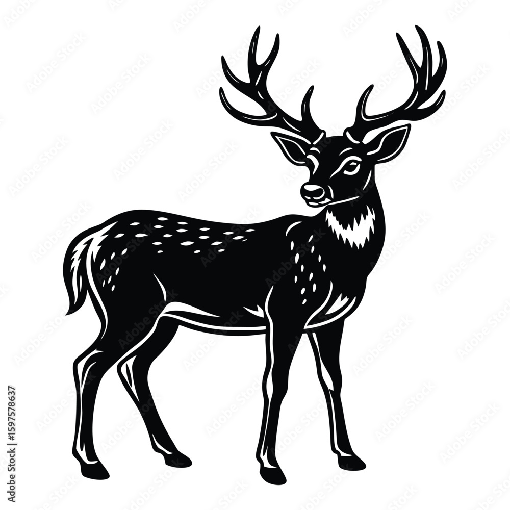Fototapeta premium A captivating deer silhouette vector illustration featuring a striking deer head silhouette