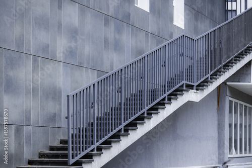 urban construction concrete metallic materials inside wall space and stair along it perspective surface background