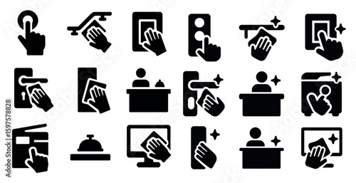 Hotel and hospitality icons set - solid, silhouette, service and reception symbols