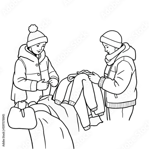 A volunteer sorting donated coats before winter