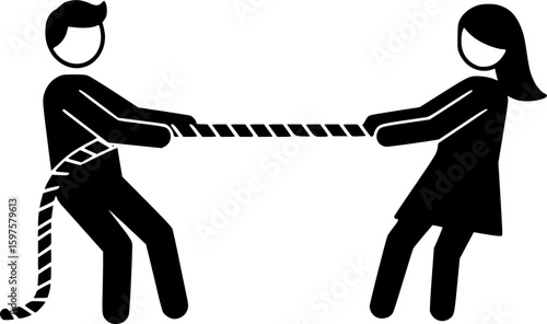 A classic symbol of struggle and confrontation. Two figures are pulling a rope, representing conflict, a fight for resources, power, or a struggle to prove one's point among colleagues.