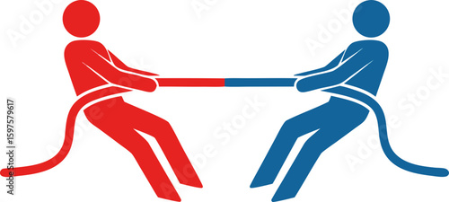 A classic symbol of struggle and confrontation. Two figures are pulling a rope, representing conflict, a fight for resources, power, or a struggle to prove one's point among colleagues.