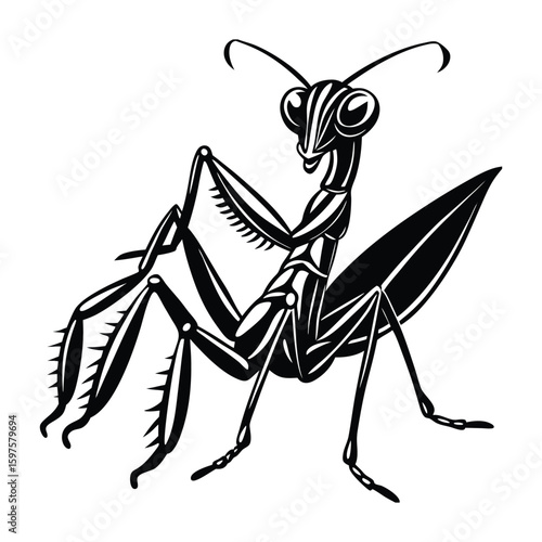 Praying mantis and spider cartoon vector illustration of insects in nature