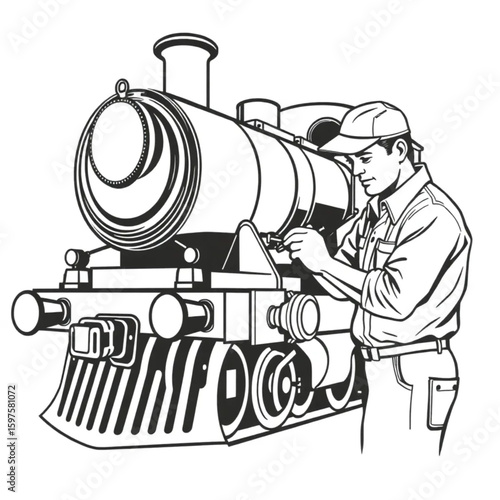 A mechanic tightening bolts on a restored train