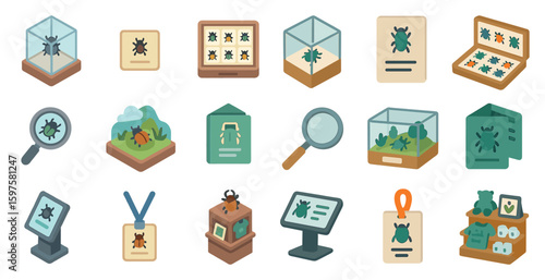 Entomology 3d icons set – bug, insect, science and education symbols