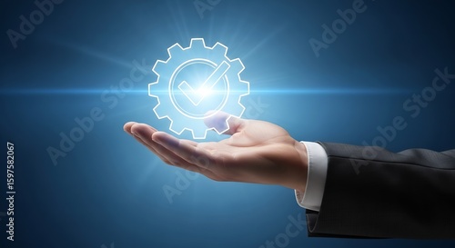 Wallpaper Mural Hand Holding Glowing Gear with Checkmark: Efficiency, Technology, and Success Concept Illustration Torontodigital.ca