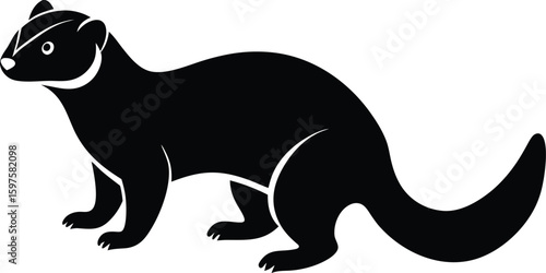 Ferret small mammal silhouette vector art illustration