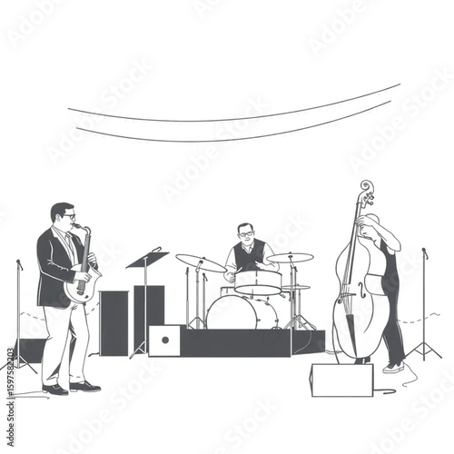 A jazz band warming up at an open-air music festival