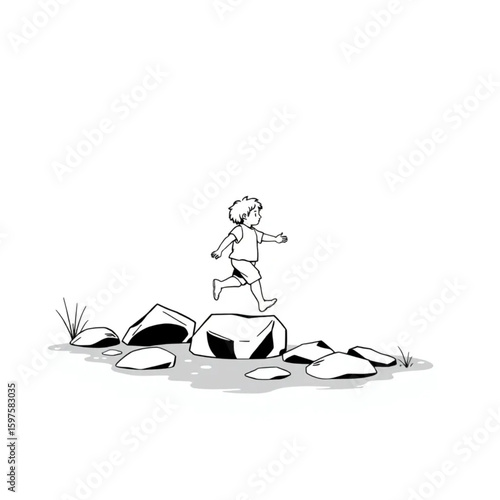 A child skipping rocks over a placid pond