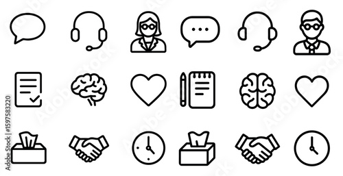 Customer service outline icons set – help, support, communication symbols