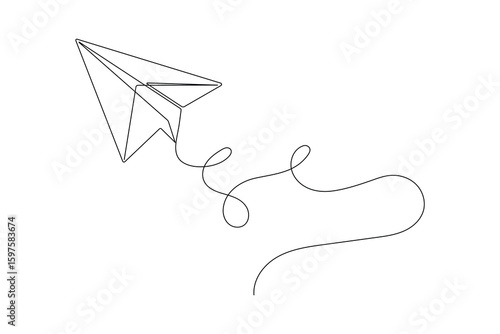 Paper plane continues one line drawing in a minimal style isolated outline vector illustration