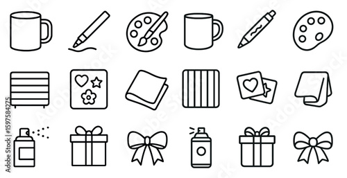 Art and craft line icons set – outline, drawing, creativity and hobby symbols