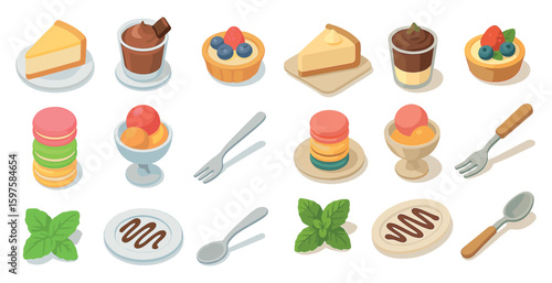 Dessert and sweet treats 3d icons set – isometric, confectionery, and patisserie graphics