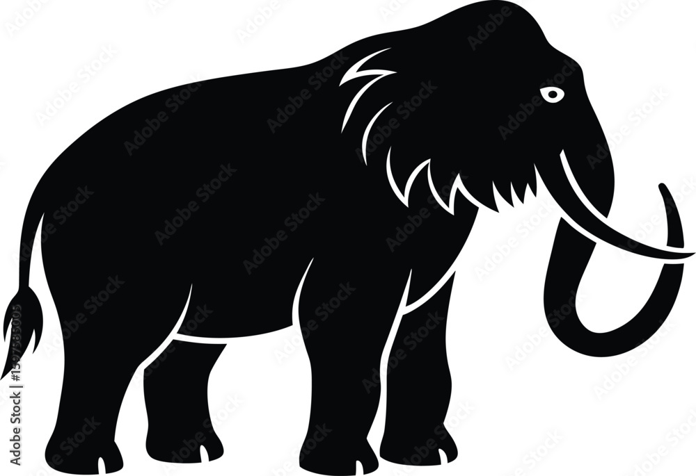 Fototapeta premium Mammoth prehistoric elephant silhouette vector art illustration