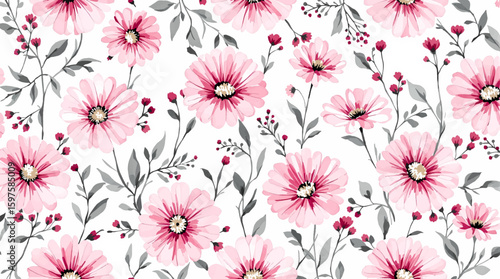 seamless pattern with pink flowers
