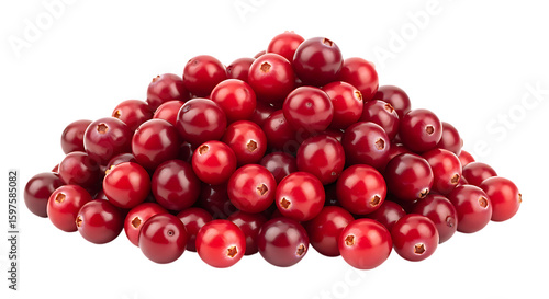 A large pile of fresh red cranberries isolated on transparent background