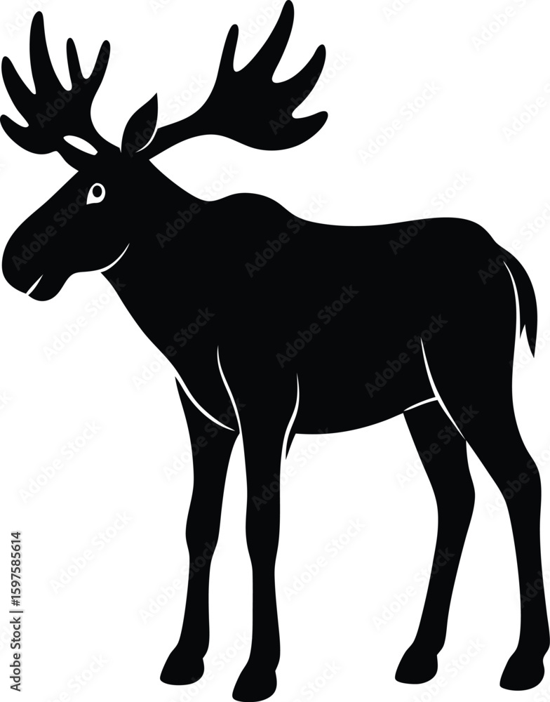 Fototapeta premium Moose antlered animal silhouette vector art illustration