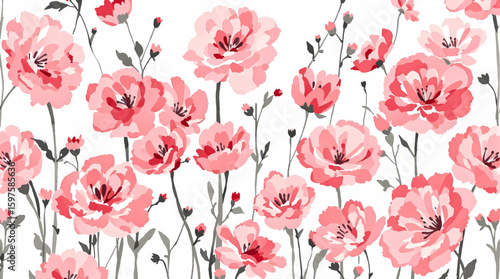 Red tulips seamless pattern Watercolor