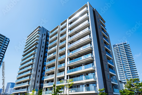 青空に映える新築マンションの外観