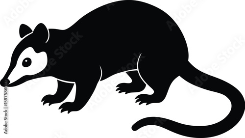 Opossum nocturnal animal silhouette vector art illustration