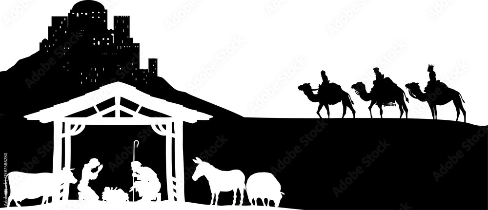 Obraz premium Christmas Nativity Scene Bethlehem Manger Wise Men