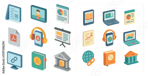 Office applications isometric icons set – 3d, digital business, tech tools collection