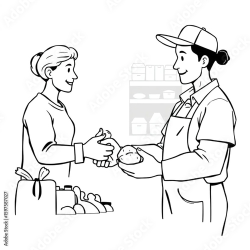 A volunteer handing out food at a community pantry