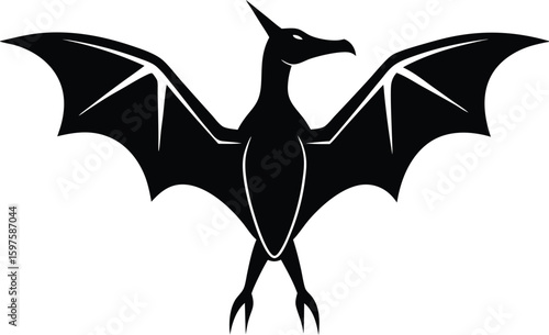 Pterodactyl flying dinosaur silhouette vector art illustration