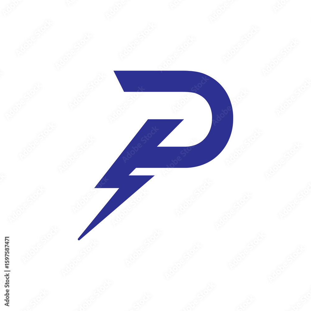 Blue letter P logo power bolt sign template Blue letter P logo power bolt sign template