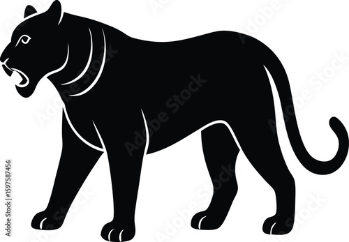 Saber toothed tiger extinct cat silhouette vector art illustration