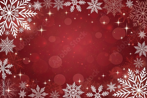 Elegant Red Christmas Background with Glowing Snowflake Frame