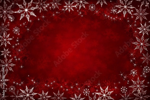 Elegant Red Christmas Background with Glowing Snowflake Frame