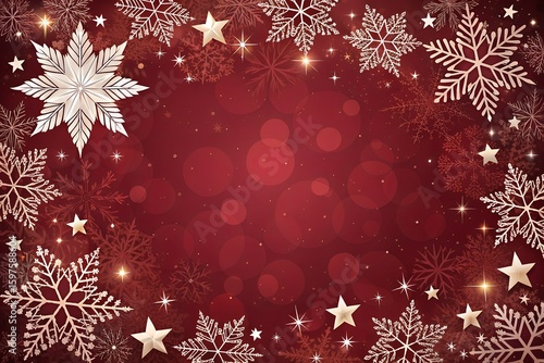 Elegant Red Christmas Background with Glowing Snowflake Frame