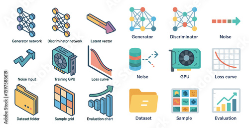 Neural network and ai 3d icons set – machine learning, data science symbols