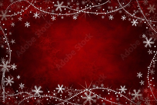 Elegant Red Christmas Background with Glowing Snowflake Frame