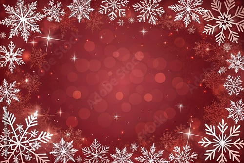 Elegant Red Christmas Background with Glowing Snowflake Frame