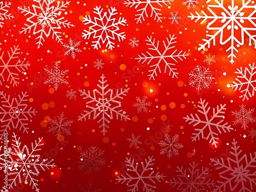Radiant Red Snowfall Christmas Background with Glowing Snowflakes