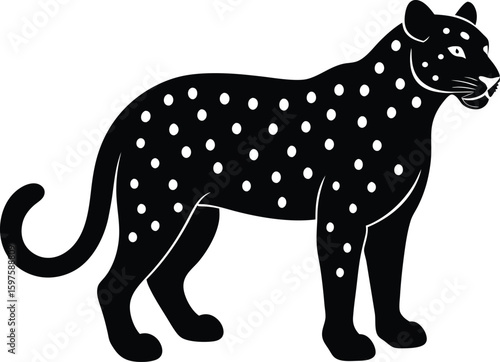 Snow leopard wild cat silhouette vector art illustration