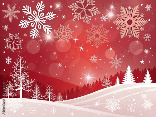 Radiant Red Snowfall Christmas Background with Glowing Snowflakes
