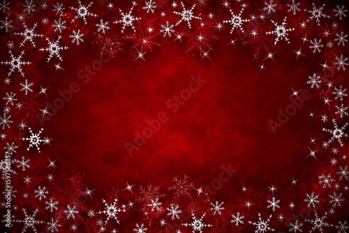 Elegant Red Christmas Background with Glowing Snowflake Frame