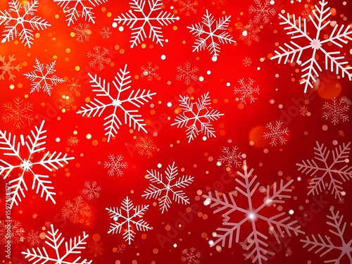 Radiant Red Snowfall Christmas Background with Glowing Snowflakes