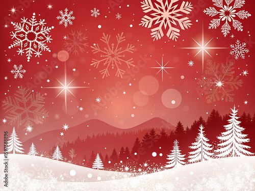 Radiant Red Snowfall Christmas Background with Glowing Snowflakes