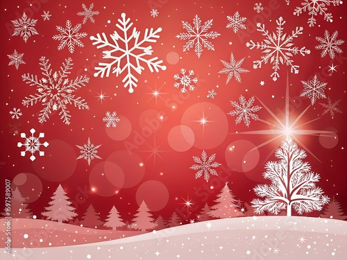 Radiant Red Snowfall Christmas Background with Glowing Snowflakes