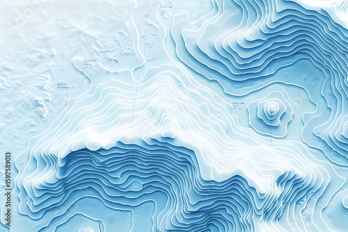 層状に表現された青の地形マッピングと都市設計図